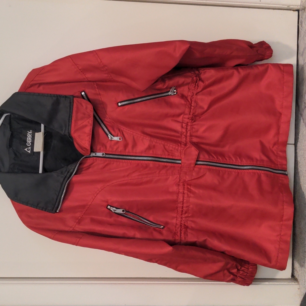 Gerry Red Windbreaker Jacket with Triple Zipper Pockets Men's Large